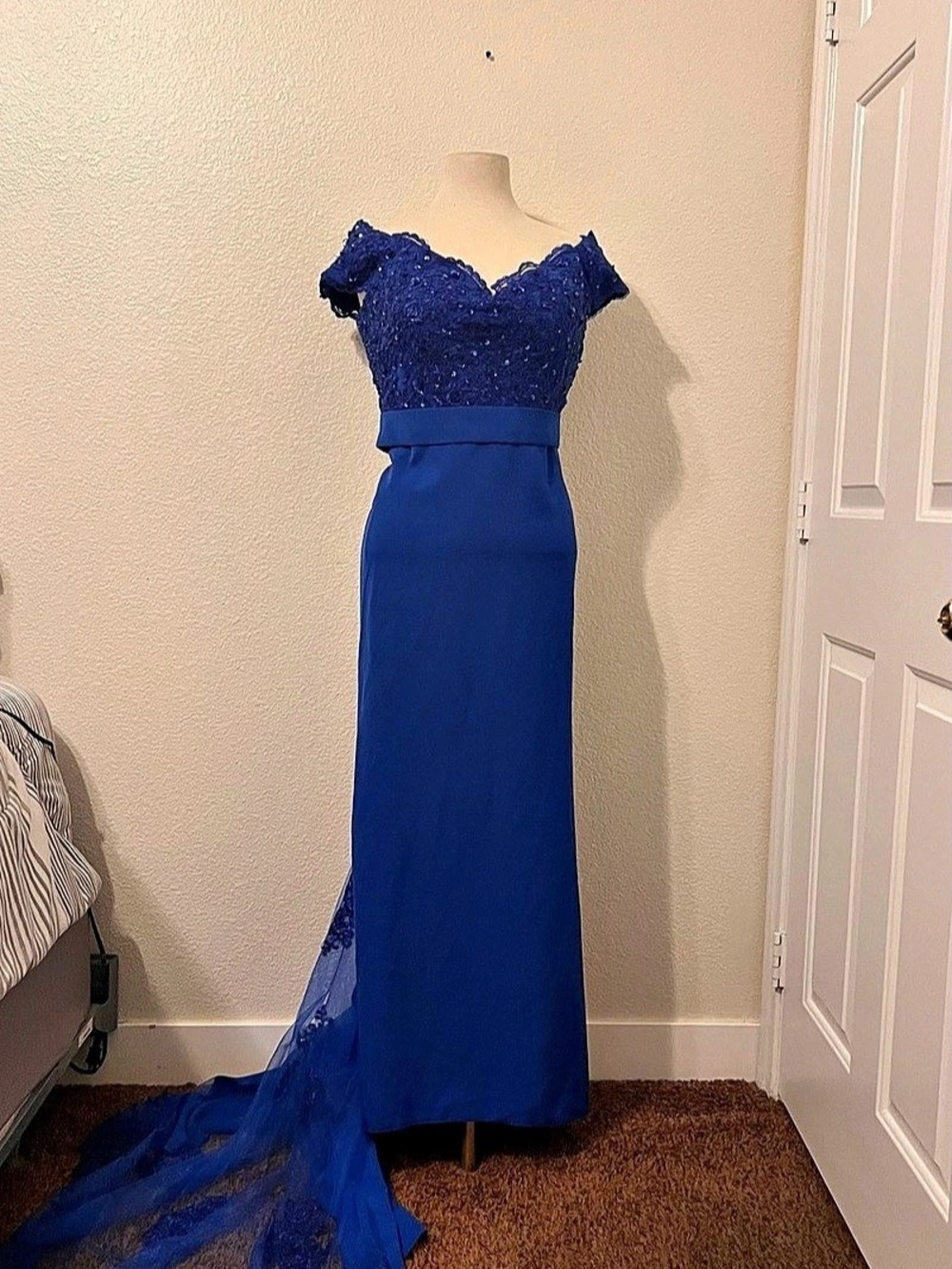 Blue Embellished Maxi Wedding Dress Like New